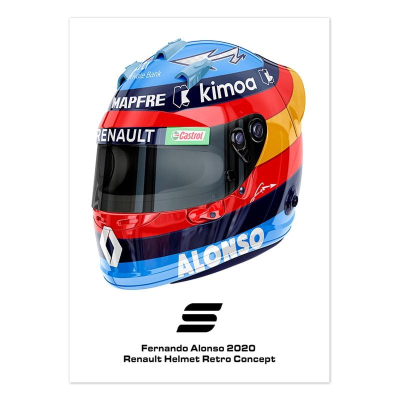 Fernando Alonso Formula 1 Helmet Wall Art Poster - Aesthetic Wall Decor