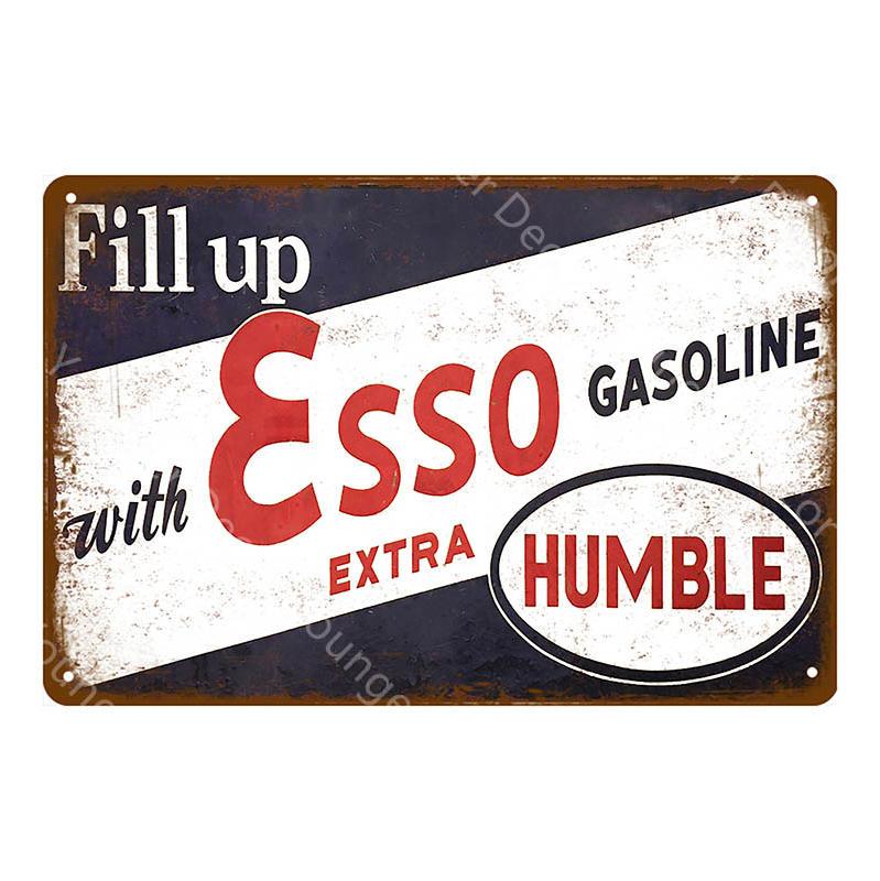 Fill Up Esso Extra Gasoline Humble Vintage Garage Art Metal Sign - Aesthetic Wall Decor