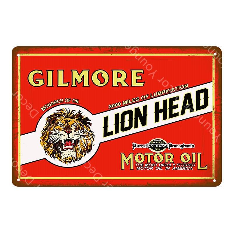 Gilmore Lion Head Motor Oil Garage Wall Art Vintage Metal Sign - Aesthetic Wall Decor
