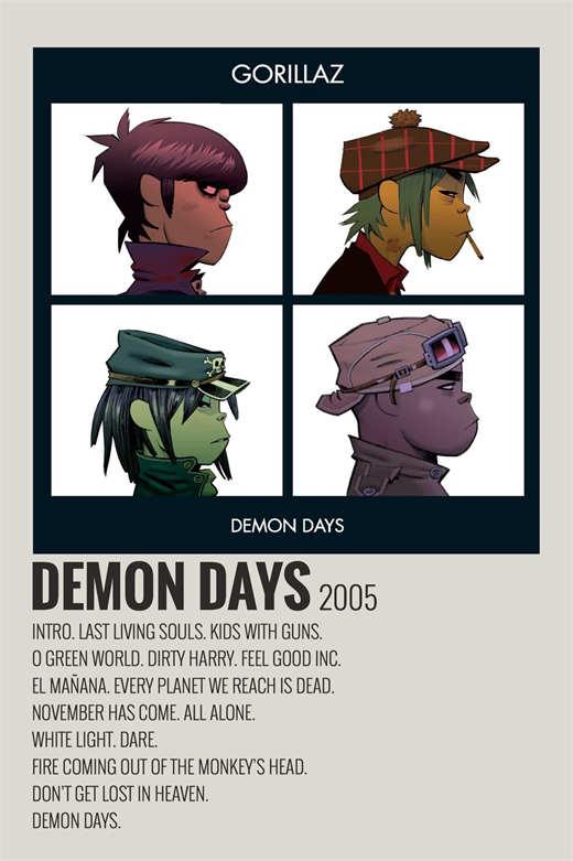 Gorillaz Minimalist Demon Days Album Poster - Aesthetic Wall Decor