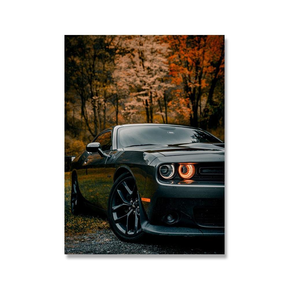Gray Dodge Challenger Muscle Car Modern Poster - Aesthetic Wall Decor