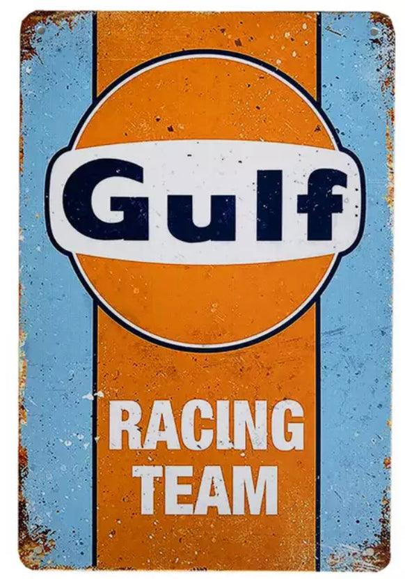 Gulf Racing Team Vintage Metal Sign - Aesthetic Wall Decor