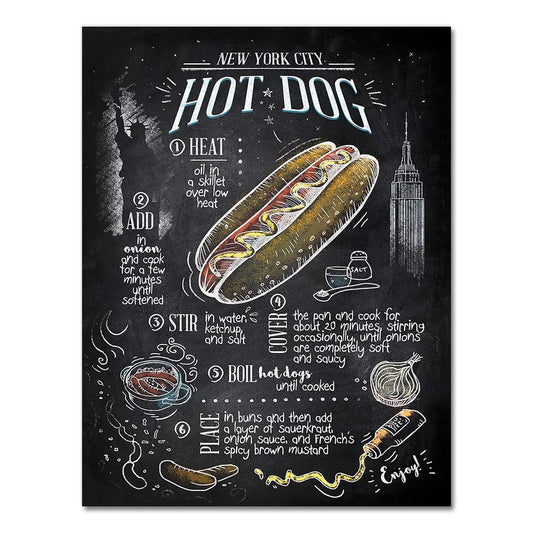 Hot Dog Cafe Diner Retro Menu Wall Art Poster - Aesthetic Wall Decor