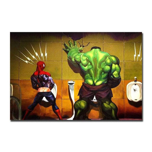 Hulk Spiderman Superhero Bathroom Urinal Poster - Aesthetic Wall Decor