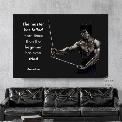 I Fear Not The Man That Practiced 10,000 Kicks Bruce Lee Motivational Quote Poster - Aesthetic Wall Decor
