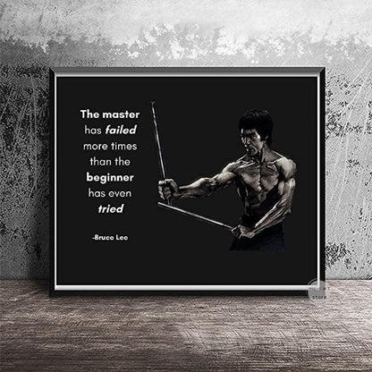 I Fear Not The Man That Practiced 10,000 Kicks Bruce Lee Motivational Quote Poster - Aesthetic Wall Decor