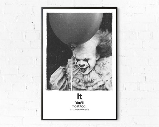 IT Black and White Minimalist Movie Poster - Aesthetic Wall Decor