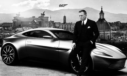 James Bond Poster, Black And White Movie Art, Daniel Craig Aston Martin Spectre Poster - Aesthetic Wall Decor