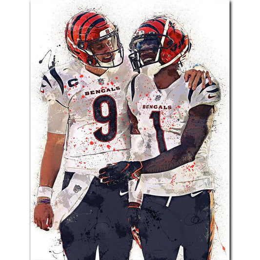 Joe Burrow and Jamar Chase Bengals NFL Wall Art Poster - Aesthetic Wall Decor