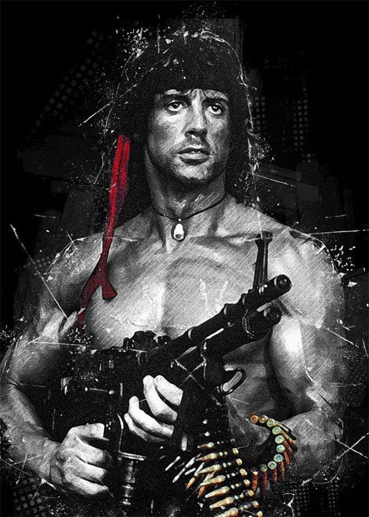 John Rambo With Machine Gun 80s Movie Wall Art Poster - Aesthetic Wall Decor
