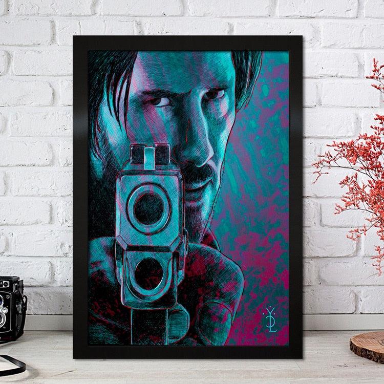 John Wick Teal & Pink Keanu Reeves Action Movie Wall Art Poster - Aesthetic Wall Decor