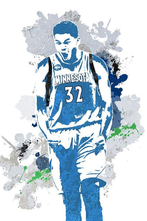 Karl Anthony Towns Timberwolves Splash Painting NBA Wall Art Poster - Aesthetic Wall Decor
