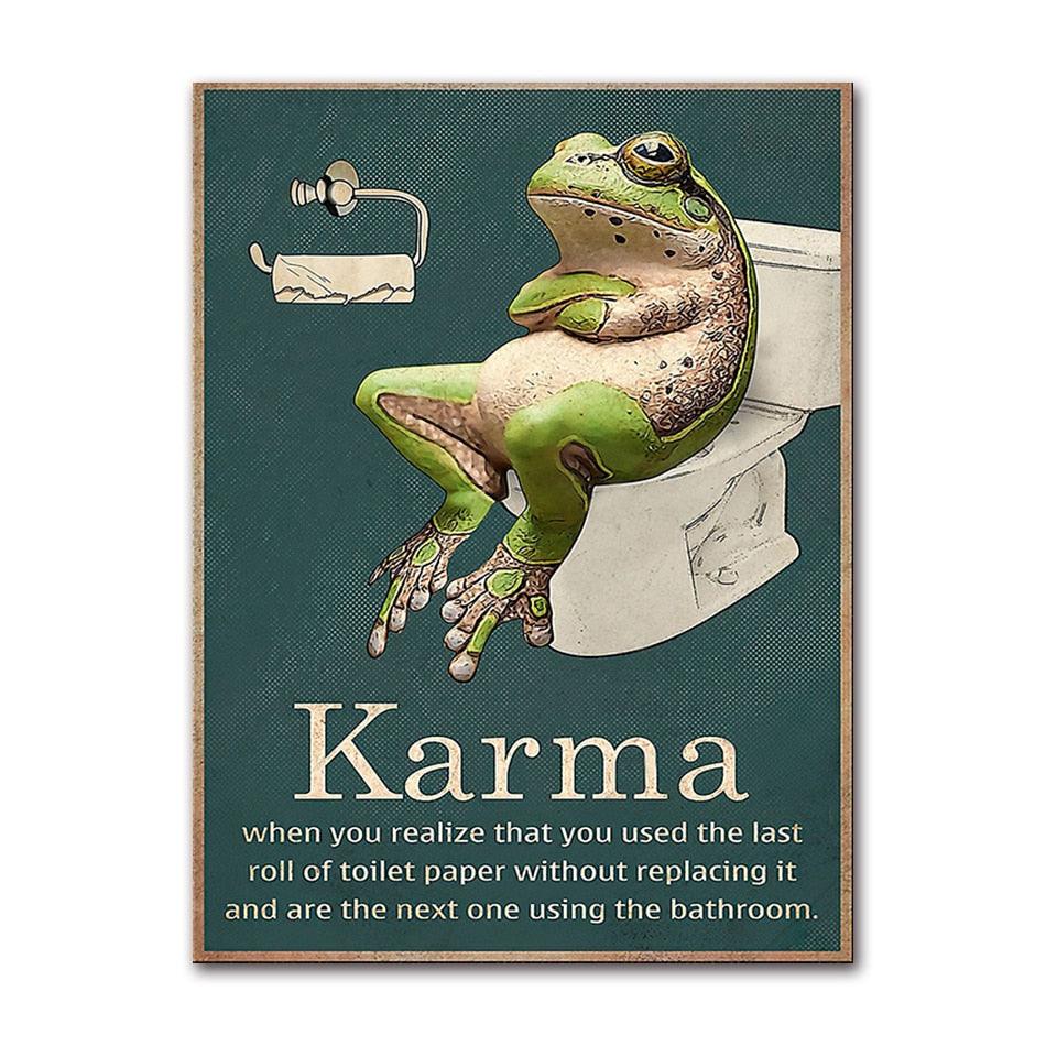 Karma Frog Toilet Paper Funny Bathroom Wall Art Poster - Aesthetic Wall Decor