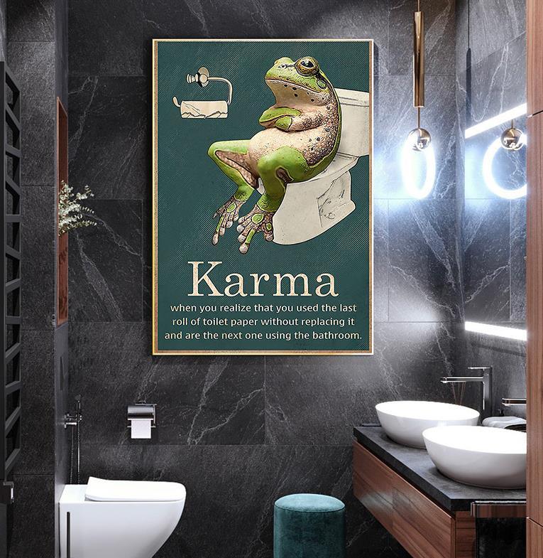 Karma Frog Toilet Paper Funny Bathroom Wall Art Poster - Aesthetic Wall Decor