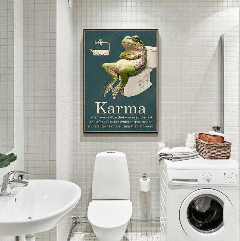 Karma Frog Toilet Paper Funny Bathroom Wall Art Poster - Aesthetic Wall Decor