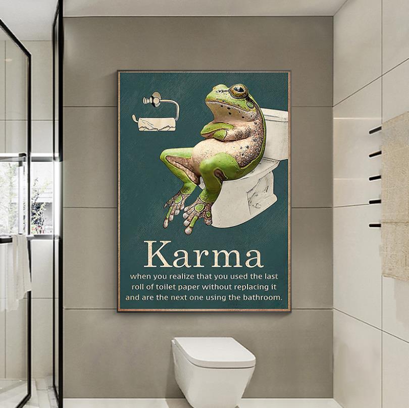 Karma Frog Toilet Paper Funny Bathroom Wall Art Poster - Aesthetic Wall Decor
