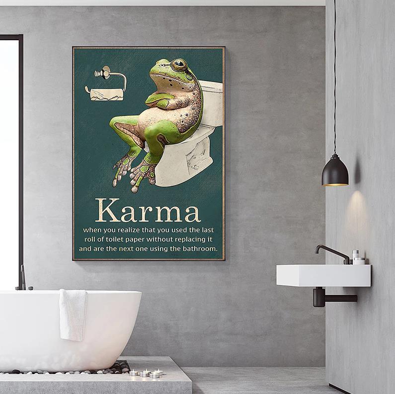 Karma Frog Toilet Paper Funny Bathroom Wall Art Poster - Aesthetic Wall Decor