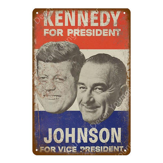 Kennedy and Johnson Campaign Kennedy For President Metal Sign - Aesthetic Wall Decor