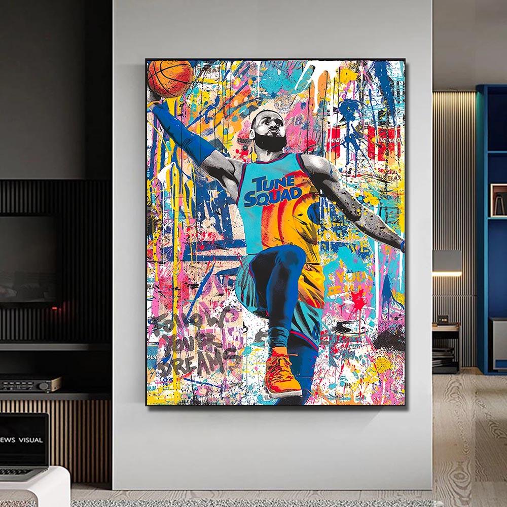 LeBron James Tune Squad Graffiti Splatter Paint Abstract Canvas Print Poster - Aesthetic Wall Decor