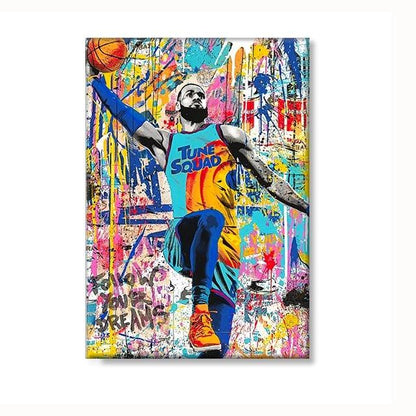 LeBron James Tune Squad Graffiti Splatter Paint Abstract Canvas Print Poster - Aesthetic Wall Decor