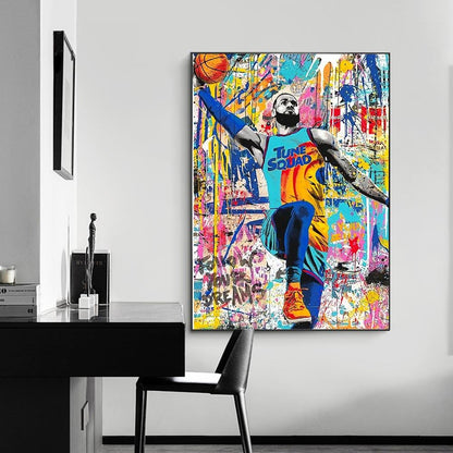 LeBron James Tune Squad Graffiti Splatter Paint Abstract Canvas Print Poster - Aesthetic Wall Decor