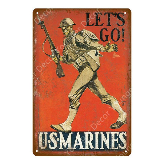 Let's Go U.S. Marines Vintage Metal Sign - Aesthetic Wall Decor