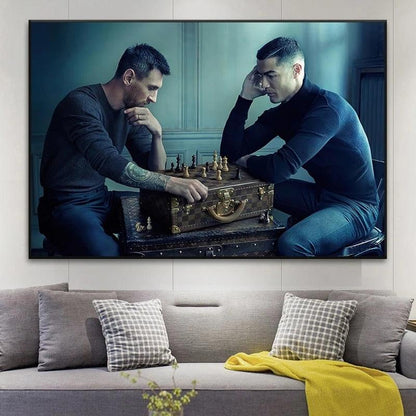 Lionel Messi Cristiano Ronaldo Chess Futbol Soccer Poster - Aesthetic Wall Decor