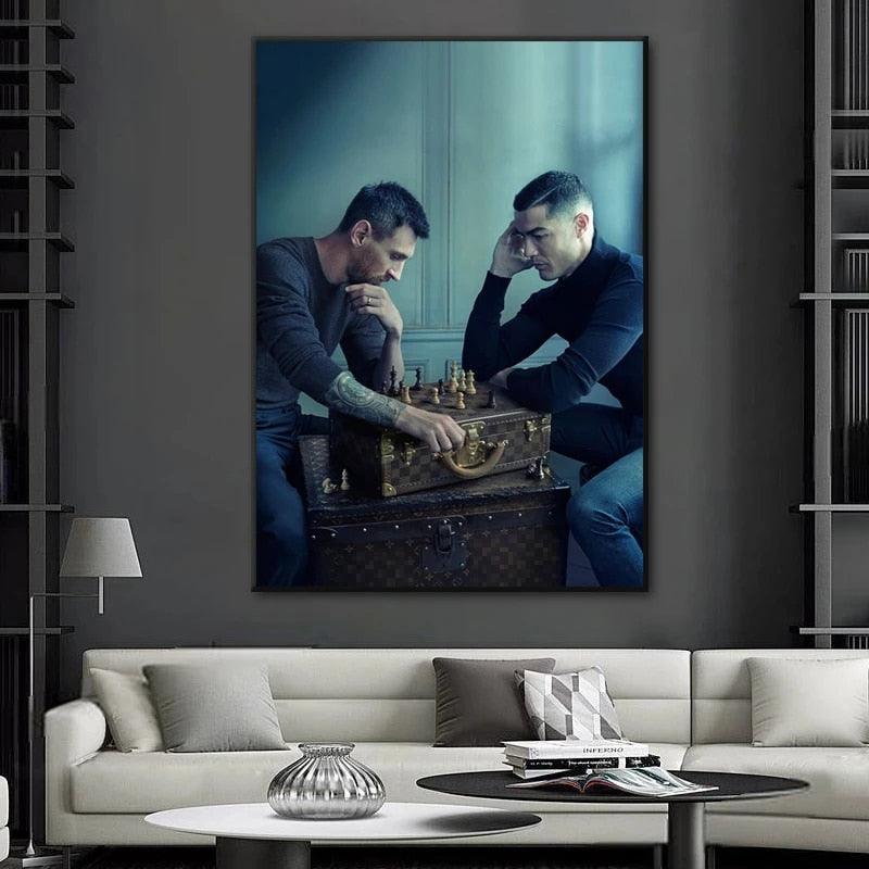 Messi and Ronaldo Playing Chess Canvas Printmessi Vs Ronaldo 