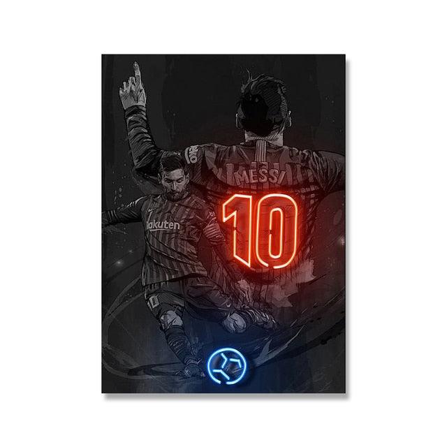 Lionel Messi Futbol Neon Effect Soccer Wall Art Poster - Aesthetic Wall Decor