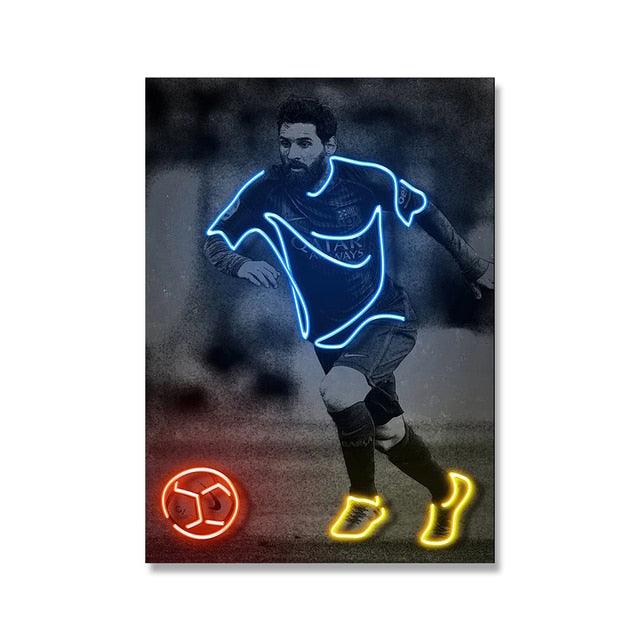 Lionel Messi Kick Futbol Neon Effect Wall Art Poster - Aesthetic Wall Decor