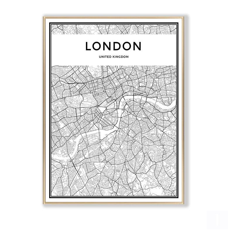 London City Minimalist Map Canvas Print Poster - Aesthetic Wall Decor