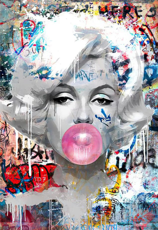 Marilyn Monroe Bubble Gum Graffiti Painting Poster - Aesthetic Wall Decor