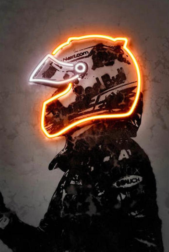 Max Verstappen Formula 1 Helmet Neon Effect Canvas Print Poster - Aesthetic Wall Decor