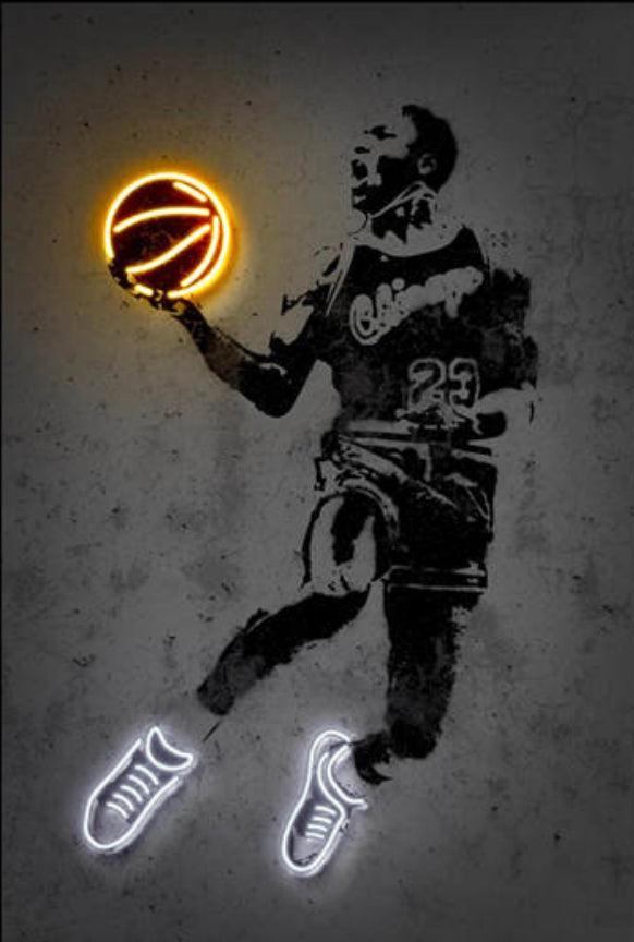 Michael Jordan Dunk Contest Neon Effect Canvas Print Poster - Aesthetic Wall Decor