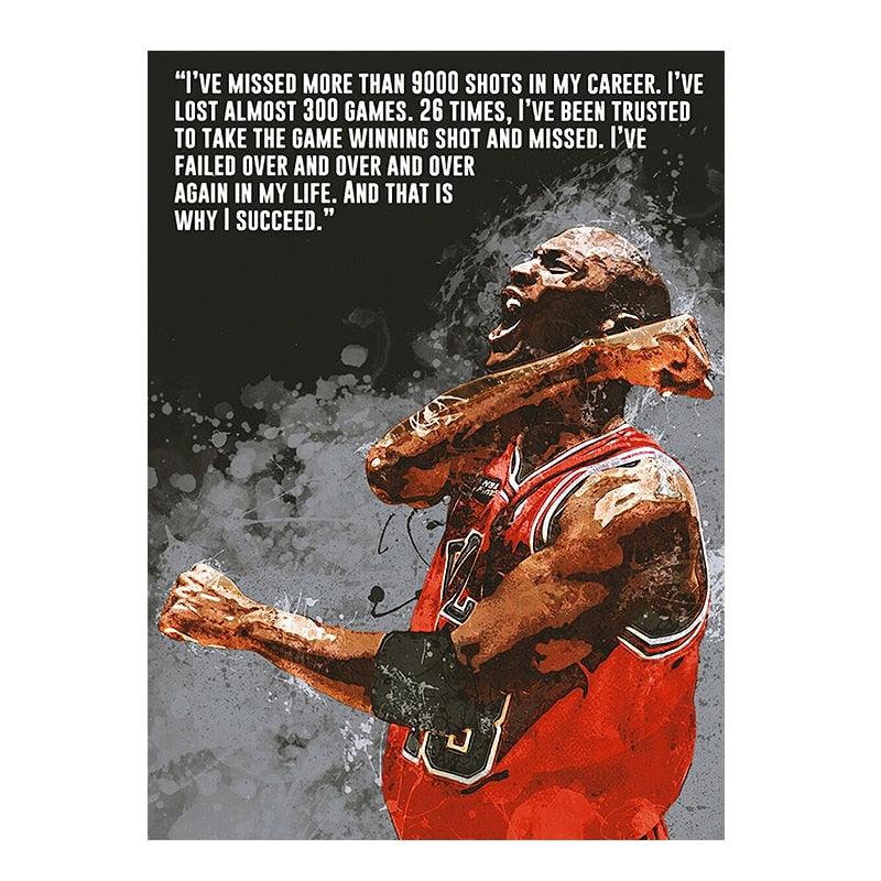 Michael Jordan Ive Missed More Than 9000 Shots In My Career Motivational Quote Black Poster - Aesthetic Wall Decor