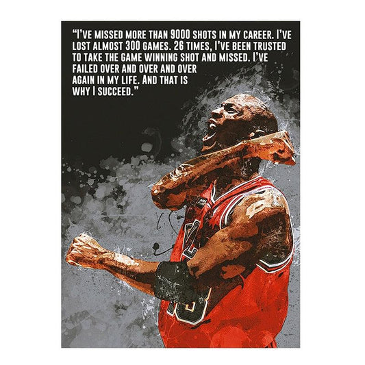 Michael Jordan Ive Missed More Than 9000 Shots In My Career Motivational Quote Black Poster - Aesthetic Wall Decor