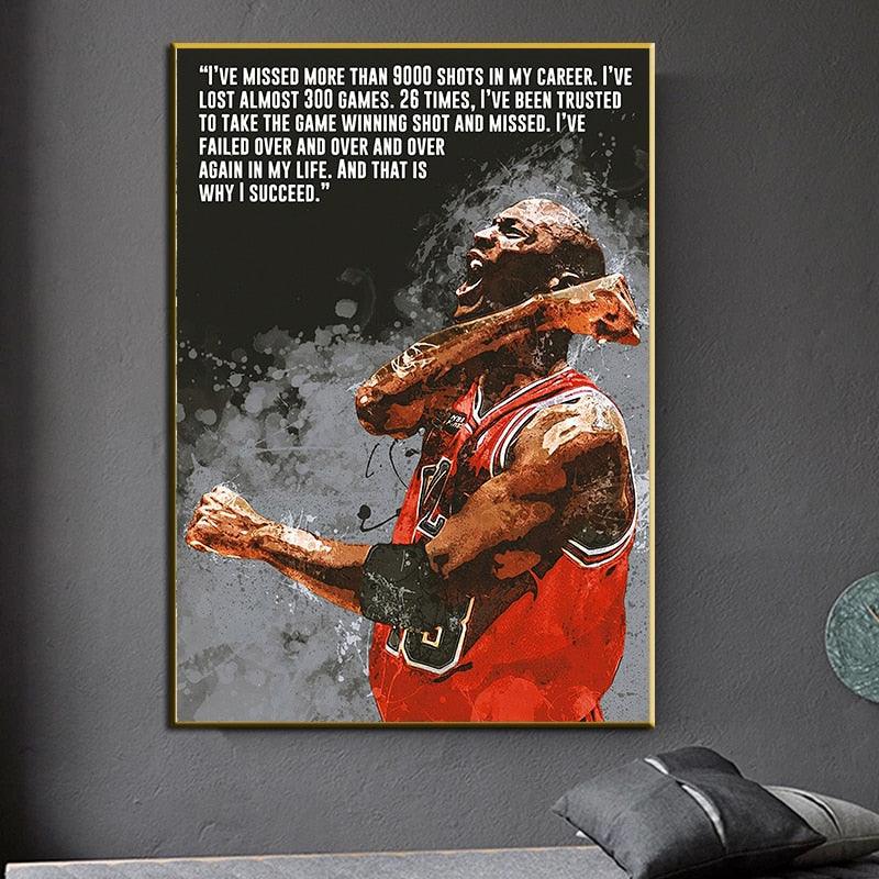Michael Jordan Ive Missed More Than 9000 Shots In My Career Motivational Quote Black Poster - Aesthetic Wall Decor