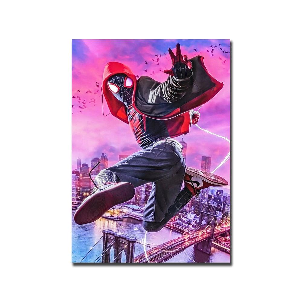 Miles Morales Into the Spiderverse 2 Spiderman Cityscape Film Poster - Aesthetic Wall Decor
