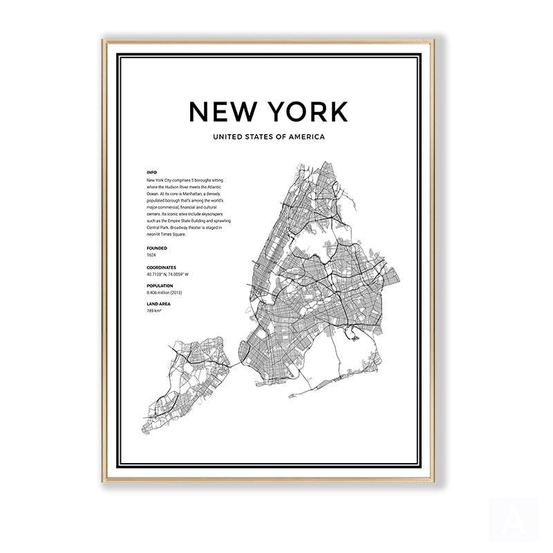 New York Minimalist Map Wall Art Poster - Aesthetic Wall Decor