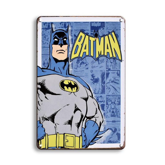 Old School Vintage Comic Book Batman Blue Metal Sign - Aesthetic Wall Decor