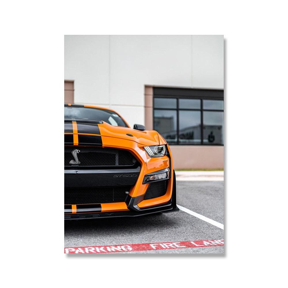 Orange Black Ford Mustang Super Car Modern Poster - Aesthetic Wall Decor