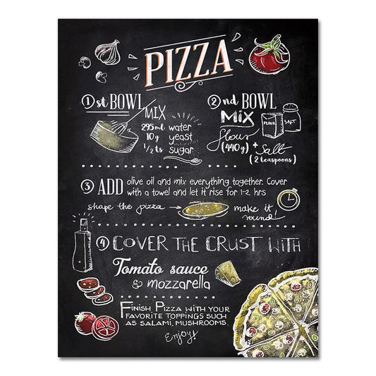 Pizza Cafe Diner Retro Recipe Wall Art Poster - Aesthetic Wall Decor