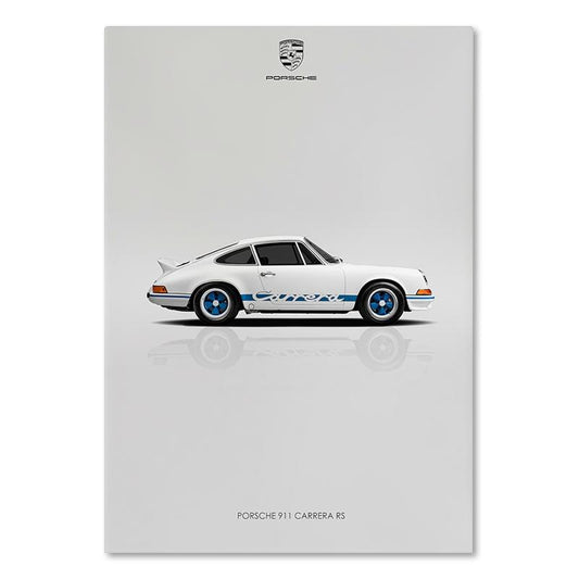 Porsche 911 Carrera RS White and Blue Performance Car Wall Art Minimalist Poster - Aesthetic Wall Decor