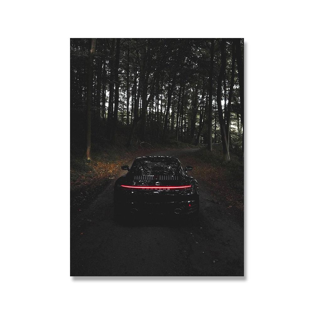 Porsche In Forest Super Car Modern Poster - Aesthetic Wall Decor