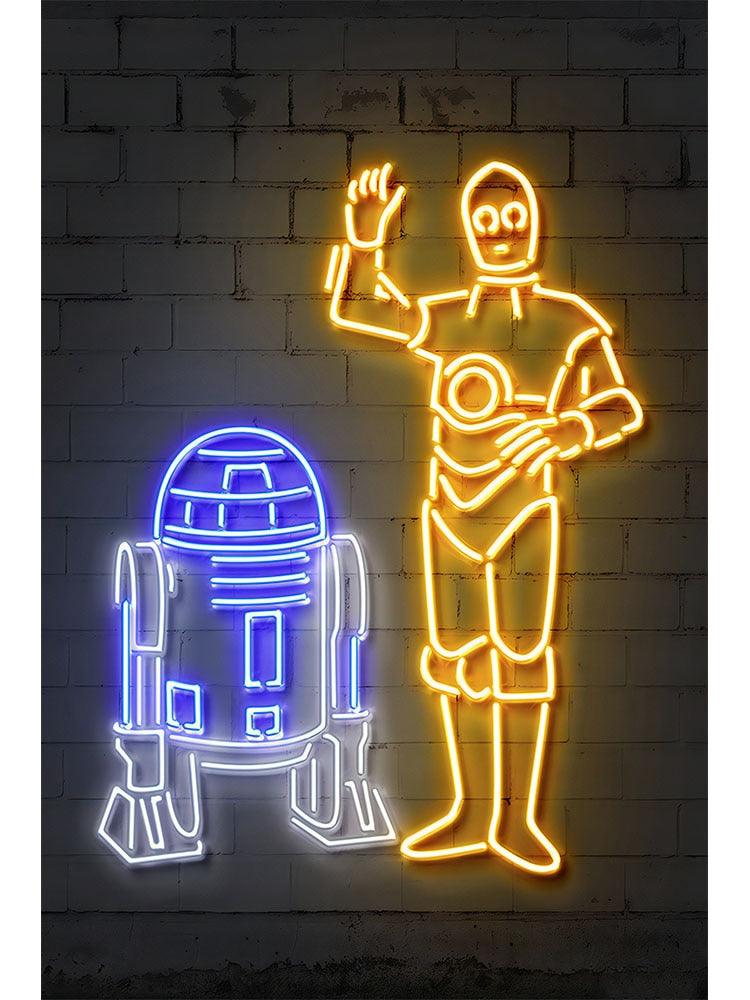 R2D2 C3PO Movie Neon Effect Star Wars Wall Art Poster - Aesthetic Wall Decor