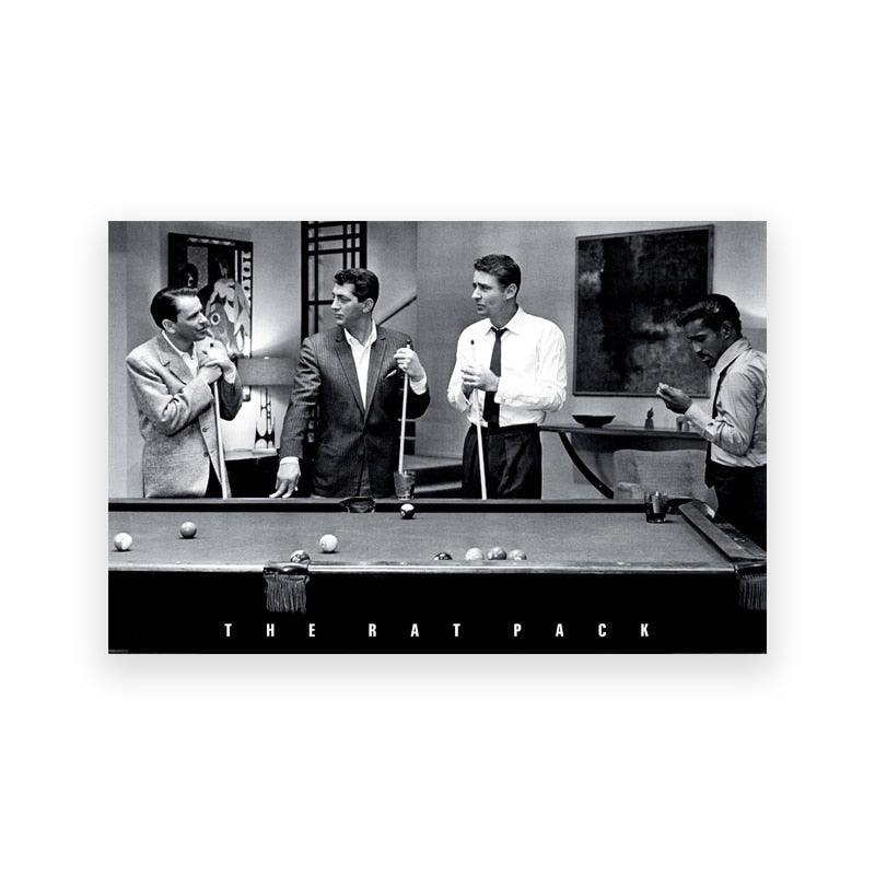 Rat Pack Sinatra Martin Davis Jr. Bishop Playing Pool Black and White Vintage Poster - Aesthetic Wall Decor