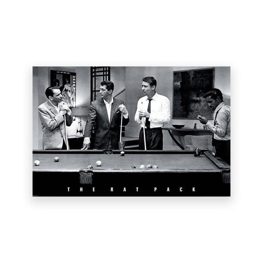 Rat Pack Sinatra Martin Davis Jr. Bishop Playing Pool Black and White Vintage Poster - Aesthetic Wall Decor