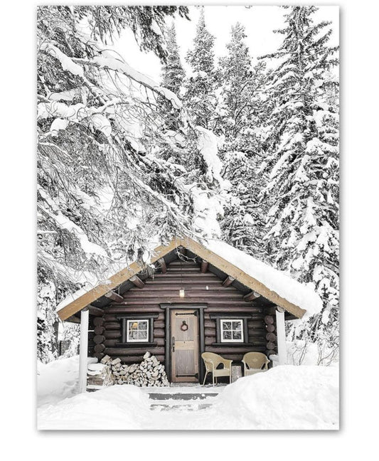 Remote Cabin Snowy Landscape Wall Art Poster - Aesthetic Wall Decor