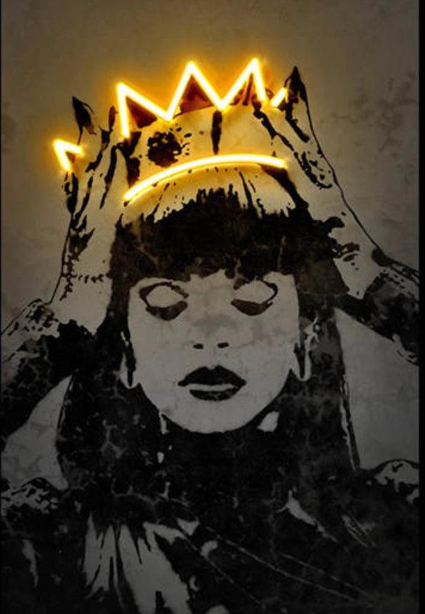 Rihanna Neon Effect Crown Pop Star Music Wall Art Poster - Aesthetic Wall Decor