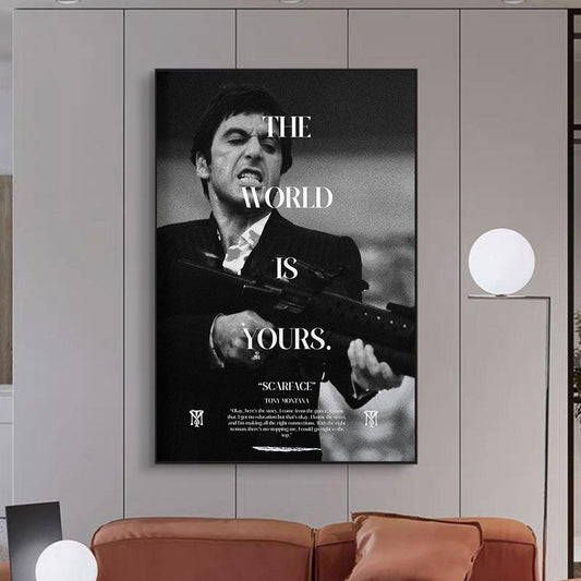 Scarface The World Is Yours Black and White Movie Wall Art Poster - Aesthetic Wall Decor